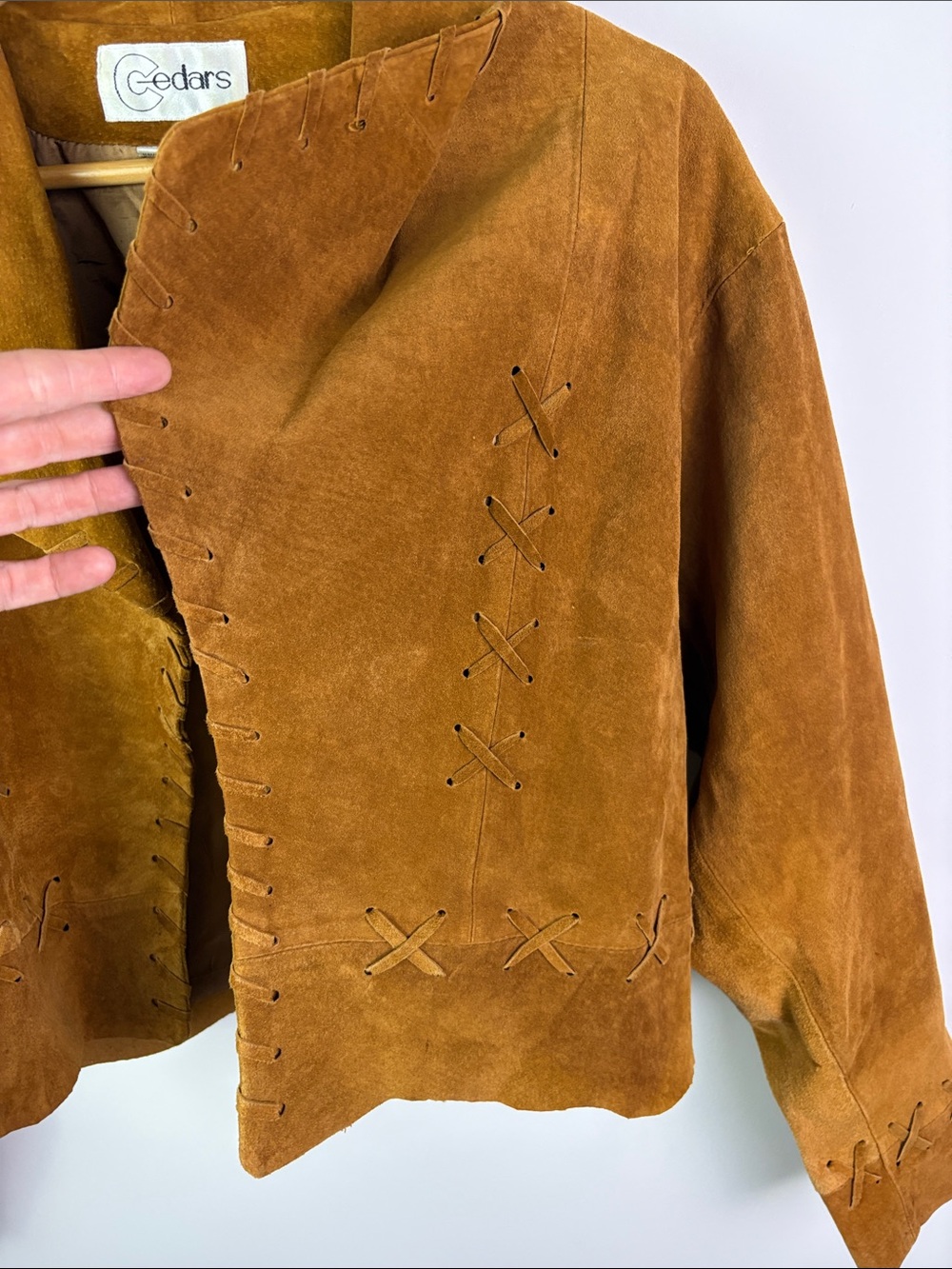 80s/90s Suede Cropped Jacket in Brown/Tan fits size L - Picture 3 of 7
